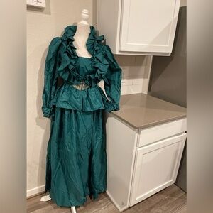 Vintage Lilli Diamond California 2pc silk ruffle detail beaded dress and jacket